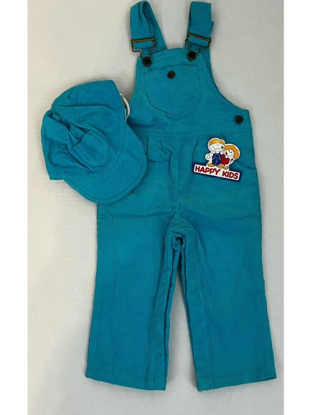 Vintage Happy Kids 12 Months Blue Corduroy Overalls w/ Hat Cap 24 mos NWT